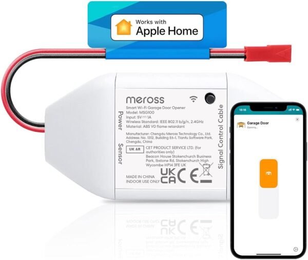 Meross Smart Garage Door Opener, Voice/Remote Control, Compatible with Apple HomeKit Amazon Alexa Google Home SmartThings, Auto Close, with Timer, Add-On to Existing Garage Opener, 2.4GHz WiFi Only