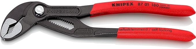 Knipex Cobra® High-Tech Water Pump Pliers grey atramentized, with non-slip plastic coating 180 mm 87 01 180