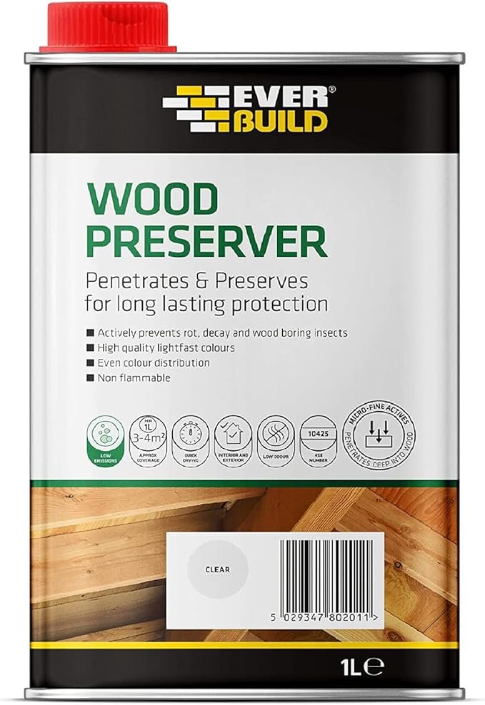 Everbuild Wood Preserver – Interior And Exterior Use – Low Odour – Quick Drying – Long Lasting Protection – Clear – 1 Litre