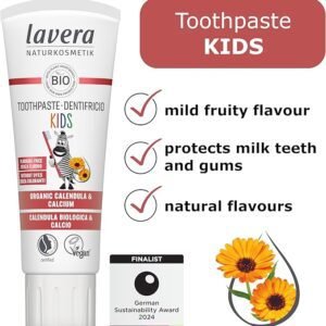 lavera Toothpaste Kids Fluoride-Free - Without colourants - Protects Milk TeethOrganic Calendula & Calcium - Vegan - 75 ml