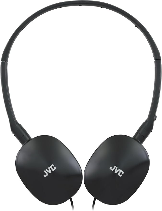 JVC HA-S160M-B Flats Foldable and Compact Headphones in Glossy Trendy Colour, with Switch for Microphone On/Off, Ideal for Teleworking and Online Seminars (Black)