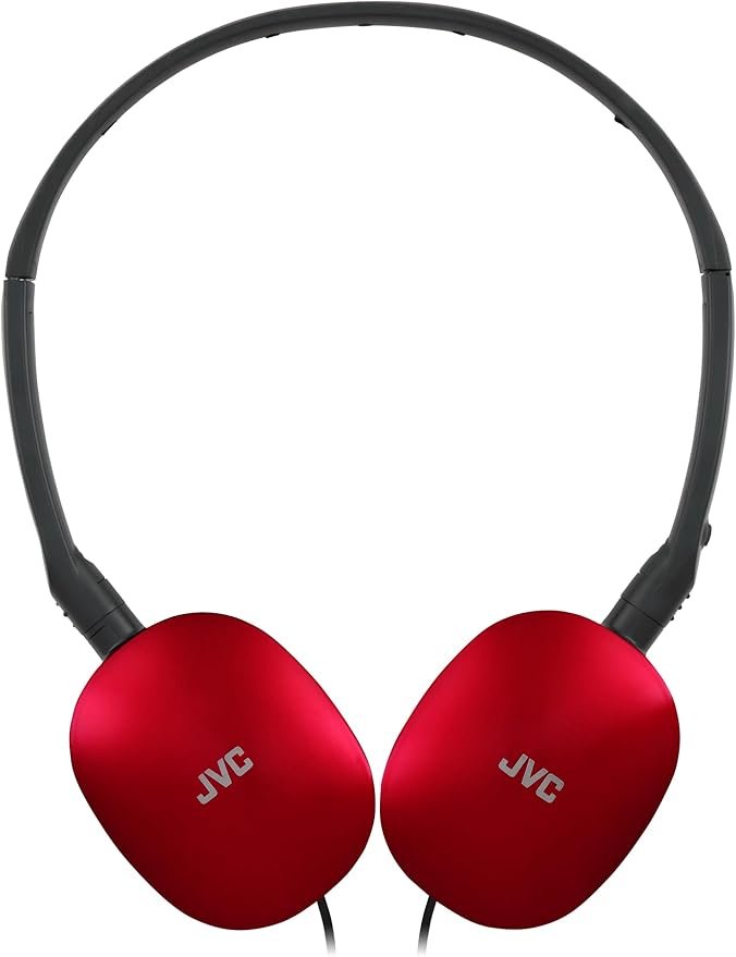 JVC HA-S160M-R Flats Foldable and Compact Headphones in Glossy Trendy Colour, with Switch for Microphone On/Off, Ideal for Teleworking and Online Seminars (Red)