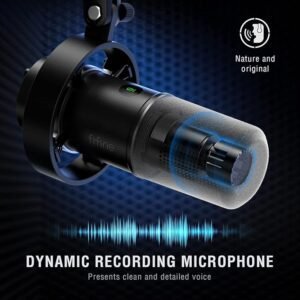 FIFINE Recording XLR/USB Microphone Studio Dynamic Podcast Cardioid Microphone for Vocal Voice-Over Music Streaming Gaming, with 3.5mm Headphones Jack, Mute Button, Black Metal Mic-K688