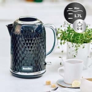 Breville Curve Electric Kettle | 1.7 Litre | 3KW Fast Boil | Black & Chrome [VKT017]