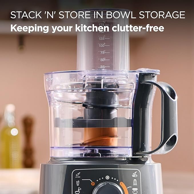 Kenwood MultiPro Compact FDP31.170GY, Food Processor with Blending Blade, Kneading Function, and Slicing Disc, 1.2L Blender, 2 Speeds + Pulse, 2.1L Bowl, 800W, Grey