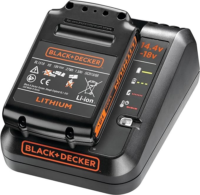 BLACK+DECKER 14.4-18V Cordless Fast Charger for Power Tools with 2 Years Guarantee, 1 Ah Lithium-Ion, BDC1A-GB