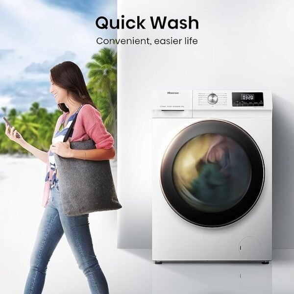 Hisense WFQA1214EVJM Freestanding 12 KG Front Load Washing Durable Inverter Machine Steam Wash Quick Wash 15 Washing Programs 1400 RPM White Energy Rating A [Energy Class A]