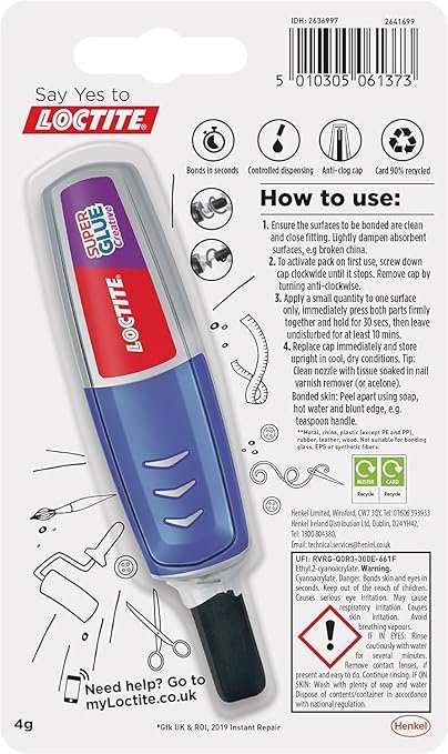 Loctite Super Glue Creative Pen, Glue Pen for Precise Application, Superglue Gel Dries Clear for Invisible Repairs, Clear Glue for Vertical Surfaces, 1 x 4 g