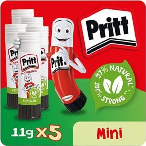 Pritt Glue Stick, Safe & Child-Friendly Craft Glue for Arts & Crafts Activities, Strong-Hold adhesive for School & Office Supplies, 5x11g Pritt Stick