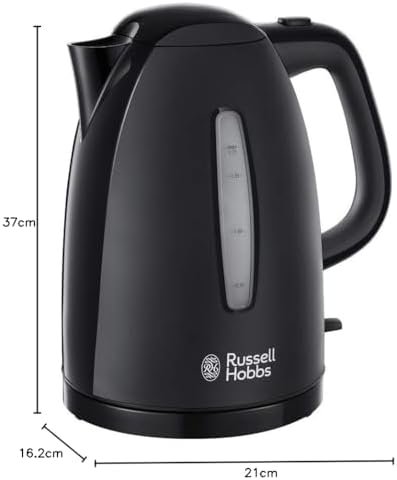 Russell Hobbs Textures Electric 1.7L Cordless Kettle (Fast Boil 3KW, Black premium plastic, matt & high gloss finish, Removable washable anti-scale filter, Push to open lid, Perfect pour spout) 21271