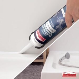 UniBond Anti-Mould White, Waterproof Mould Protection Kitchen & Bathroom Sealant, Long-lasting White Silicone Sealant, Powerful Shower Sealant, 1 x 274g Cartridge