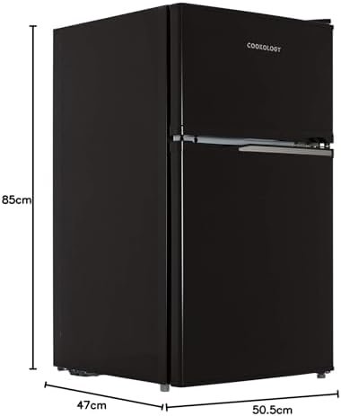 Cookology UCFF87 47cm Freestanding Undercounter Small Fridge Freezer with 2 Doors, 87 Litre, Adjustable Temperature Control, LED Light and a 3 Star Freezer Rating - Black