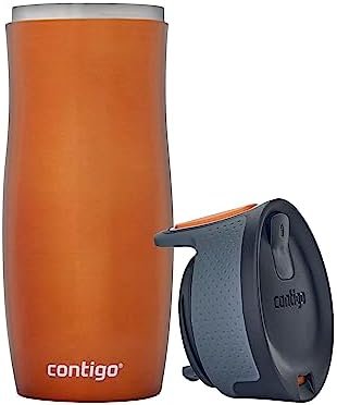 Contigo West Loop Autoseal Travel Mug, Stainless Steel Thermal Mug, Vacuum Flask, Leakproof Tumbler, Coffee Mug with BPA Free Easy-Clean Lid, 470 ml, Tangerine