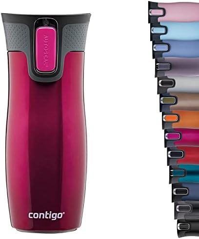 Contigo West Loop Autoseal Travel Mug, Stainless Steel Thermal Mug, Vacuum Flask, Leakproof Tumbler, Coffee Mug with BPA Free Easy-Clean Lid, 470 ml, Raspberry