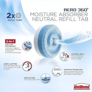 UniBond AERO 360° Moisture Absorber Neutral Refill Tab, ultra-absorbent and odour-neutralising, for AERO 360° Dehumidifier, Condensation Absorbers, Twin Pack (2 x 450g)