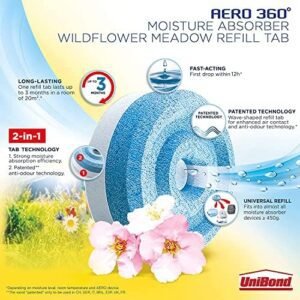 UniBond AERO 360° Moisture Absorber Wildflower Meadow Refill Tab, Aromatherapy, Ultra-Absorbent and Odour-Neutralising, for AERO 360° Dehumidifier, Condensation Absorbers, Twin Pack (2 x 450g)