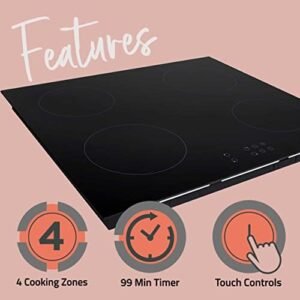 Cookology CIH602 60cm Induction Hob 4 Zone Cooktop, Ceramic Glass, Touch Control, 9 Heat Settings, Child Lock and Auto Switch Off - In Black