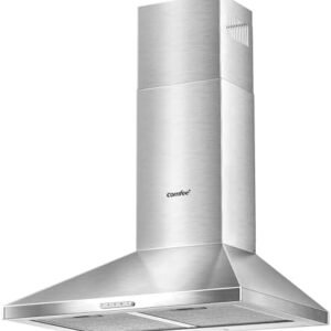 COMFEE' 60 cm Chimney Cooker Hood Stainless Steel Extractor Hood with LED and Recirculating & Ducting System Wall Mounted Range Hood 600 mm Extractor Fan kitchen- Stainless Steel