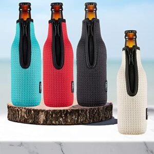 WK ieason Beer Bottle Sleeve Insulators 12oz 330ml Standard Beer Bottle Cooler Covers Zip-up Bottle Jacket 12OZ Beer Bottle Holder Non-Slip Thick Neoprene Sleeves 4Pcs Pack (Black/Red/Blue/Grey)