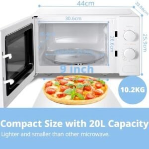 COMFEE' 700W 20L White Microwave Oven With 5 Cooking Power Levels, Quick Defrost Function, And Kitchen Manual Timer - Compact Design CM-M202CC(WH)