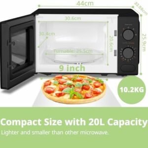 COMFEE' 700W 20L Black Microwave Oven With Compact Design, 5 Cooking Power Levels, Quick Defrost Function, And Kitchen Manual Timer - CM-M202CC(BK)