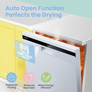 COMFEE' Freestanding Dishwasher FD1435E-W with 14 place settings, Full Size, 44dB, Wide LED Display, Delay Start, Half Load Function, Flexible Racks, White (KWH-FD1435E-W)