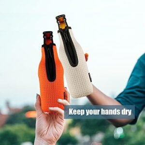 WK ieason Beer Bottle Sleeve Insulators 12oz 330ml Standard Beer Bottle Cooler Covers Zip-up Bottle Jacket 12OZ Beer Bottle Holder Non-Slip Thick Neoprene Sleeves (Orange/Green/Black/Light Blue)