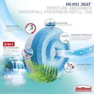 UniBond AERO 360° Moisture Absorber Waterfall Freshness Refill Tab, Aromatherapy, Ultra-Absorbent and Odour-Neutralising, for AERO 360° Dehumidifier, Condensation Absorbers, Four Pack (4 x 450g)