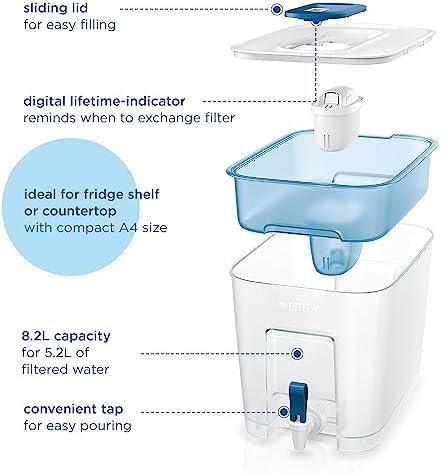 BRITA Flow XXL Water Filter Tank (8.2L) incl. 1x MAXTRA PRO All-in-1 cartridge - fridge-fitting dispenser for families and offices - now in sustainable Smart Box packaging