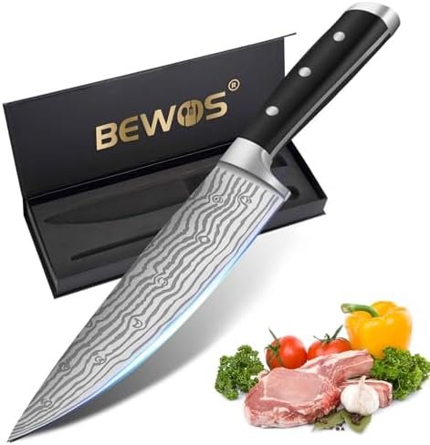 BEWOS 8.3-Inch Chef Knife, Professional Kitchen Knife, Ultra Sharp Chefs Knife Set, Premium Stainless Steel Chef’s Knives for Kitchen, Cooking Knife, Ergonomic Handle, Gift Box
