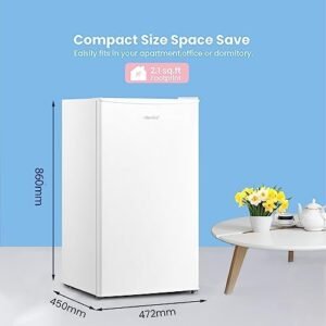 COMFEE' RCD93WH2(E) Under Counter Fridge, 93L Small Fridge with Cooler Box, Interior Light, Removable Glass Shelf, Reversible Door Hinge, Adjustable Legs, Standard Refrigerator White [Energy Class E]