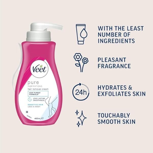 Veet Hair Removal Cream, 400ml, Veet Pure Sensitive Skin Hair Removal Cream, Depilatory Cream, Hair Removal Cream For Women