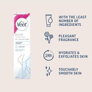 Veet Hair Removal Cream, 200ml, Veet Pure Sensitive Skin Hair Removal Cream, Leg Hair Removal, Depilatory Cream,