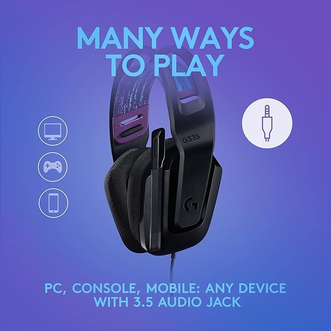 Logitech G G335 Wired Gaming Headset, with Microphone, 3.5mm Audio Jack, Comfortable Memory Foam Earpads, Lightweight, Compatible with PC, PlayStation, Xbox, Nintendo Switch - Black