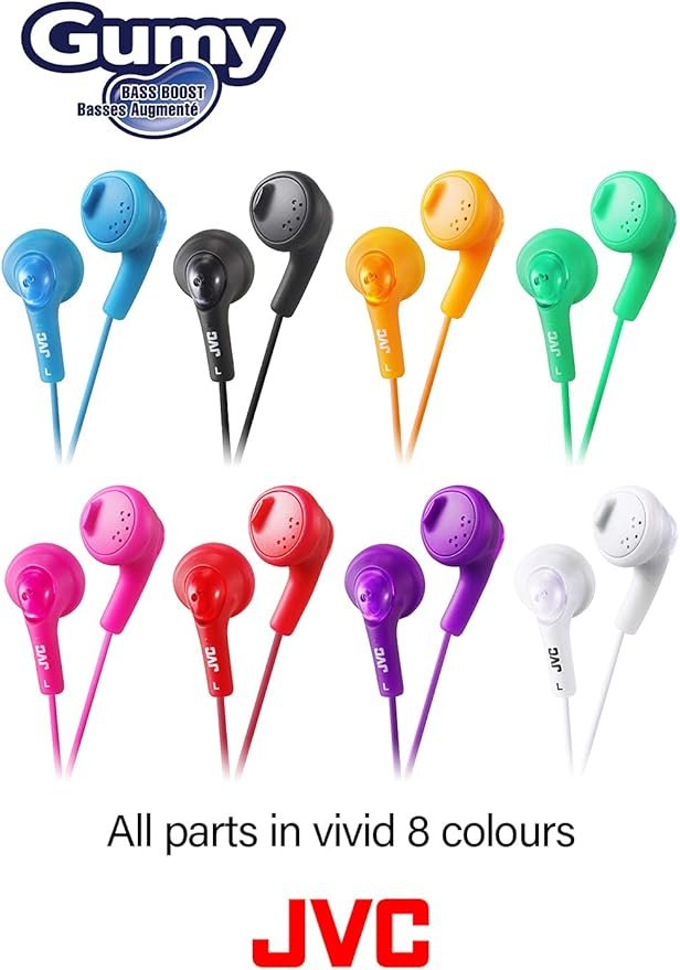 JVC Gumy In-Ear Wired Headphones Earphones Compatible with iPod, iPhone, Samsung - White