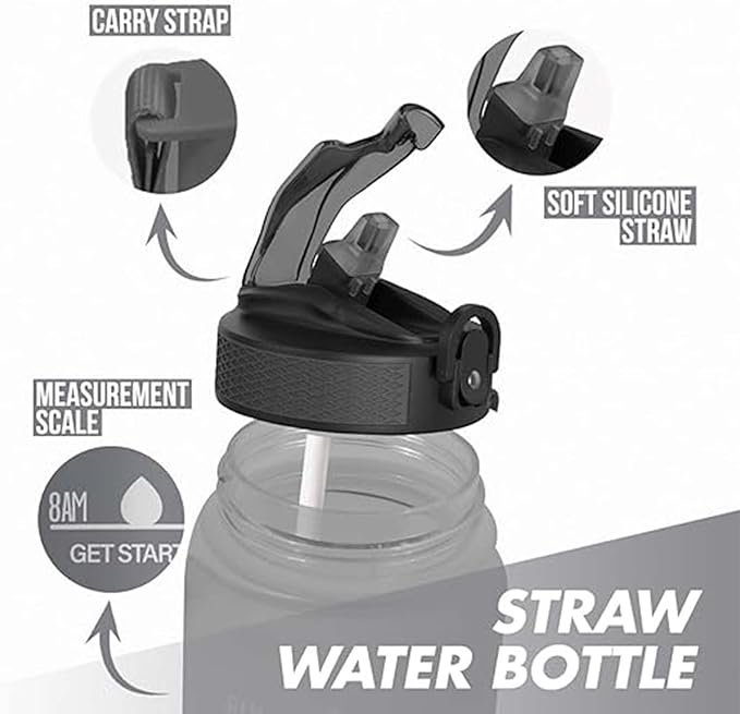 HOMEEX 1 Litre Motivational Fitness Sport Water Bottles with Straw & Time Maker, BPA-free Plastic Drink Bottle 1l Design for Girls, Boy Running,cycling (Spout 1000ml Grey)