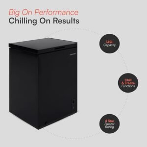 Cookology CCFZ142BK Freestanding Chest Freezer - 142 Litre Capacity - Suitable for Outbuildings and Garages - Freezer and Refrigeration Modes - Easy Temperature Control - 4 Star Freezer Rating - Black [Energy Class F]