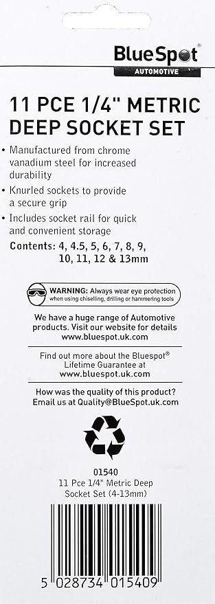 Blue Spot Tools 01540 1/4 Inch Deep Metric Socket Set, multi