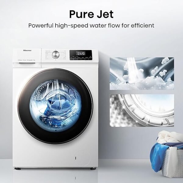 Hisense WFQA1214EVJM Freestanding 12 KG Front Load Washing Durable Inverter Machine Steam Wash Quick Wash 15 Washing Programs 1400 RPM White Energy Rating A [Energy Class A]